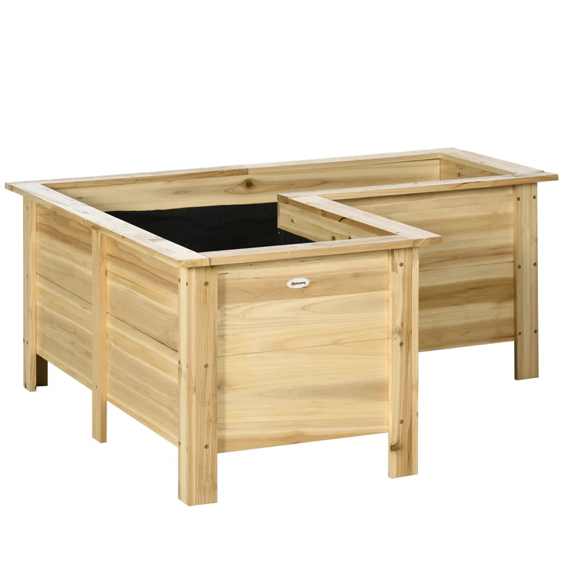 Outsunny Jardinera Elevada De Madera En Forma De L 120x120x50 Cm Natural