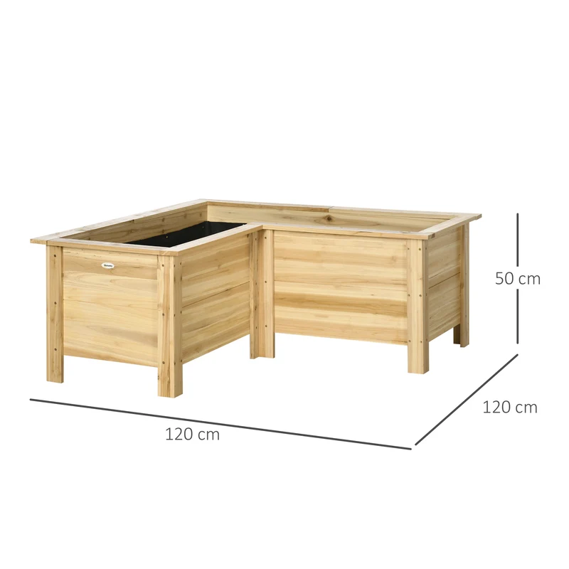 Outsunny Jardinera Elevada De Madera En Forma De L 120x120x50 Cm Natural