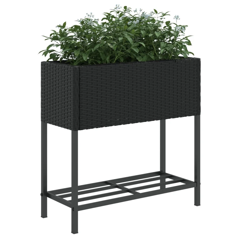 Jardineras Con Estante 2 Uds Ratán Sintético Negro 70x28x70 Cm