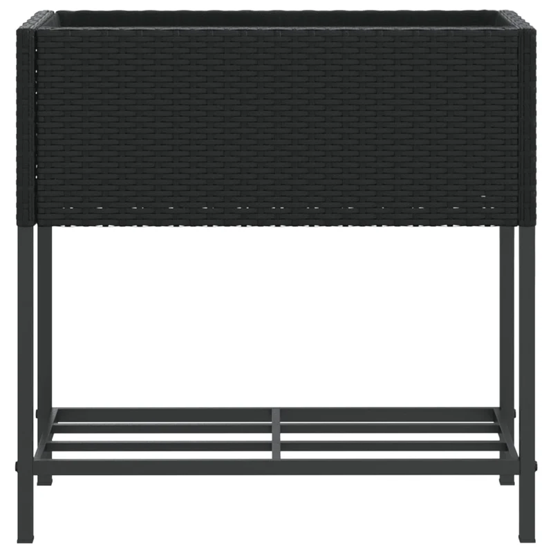 Jardineras Con Estante 2 Uds Ratán Sintético Negro 70x28x70 Cm