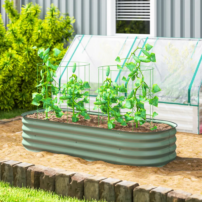 Outsunny Jardinera Exterior Grande De Acero Galvanizado Con Bordes De Seguridad