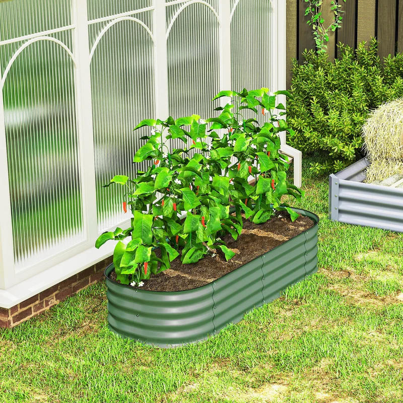 Outsunny Jardinera Exterior Grande De Acero Galvanizado Con Bordes De Seguridad