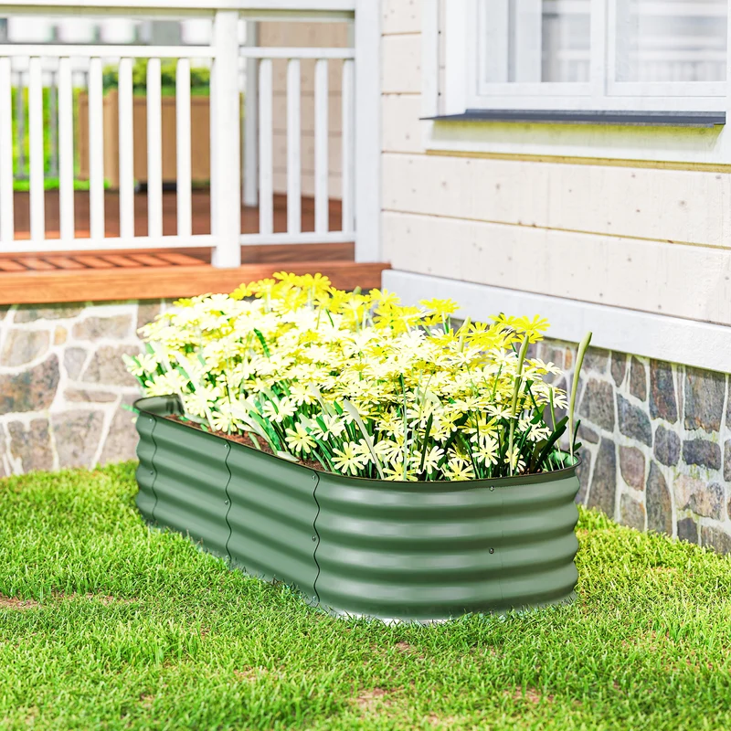 Outsunny Jardinera Exterior Grande De Acero Galvanizado Con Bordes De Seguridad