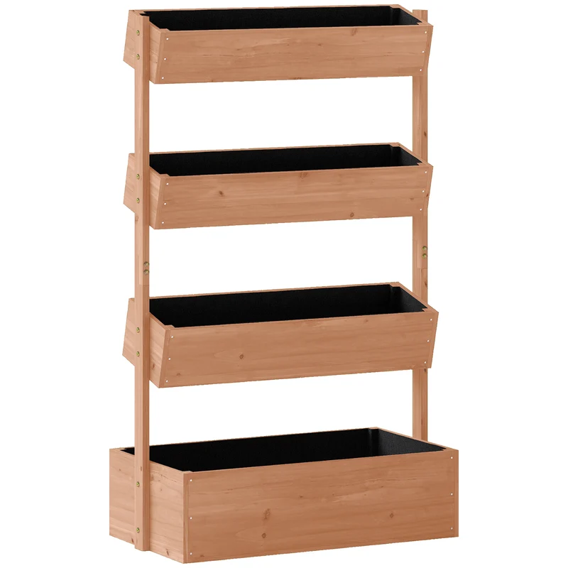 Outsunny Jardinera De Madera De 4 Niveles Con Orificios De Drenaje Marrón