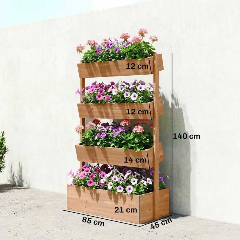 Outsunny Jardinera De Madera De 4 Niveles Con Orificios De Drenaje Marrón