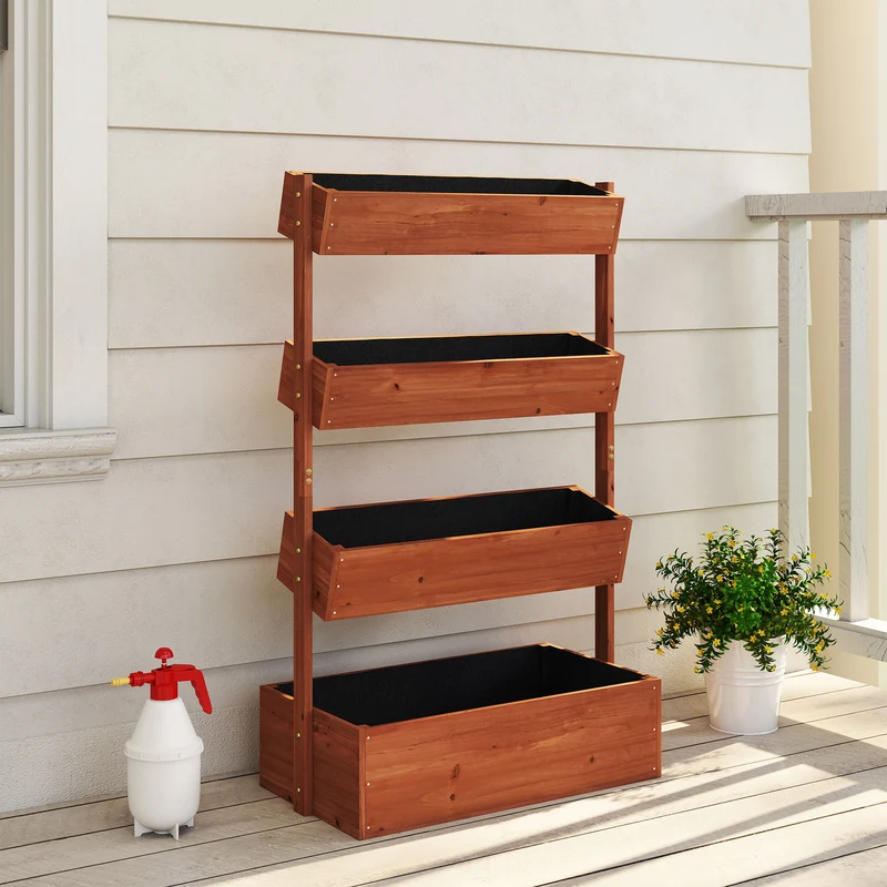 Outsunny Jardinera De Madera De 4 Niveles Con Orificios De Drenaje Marrón