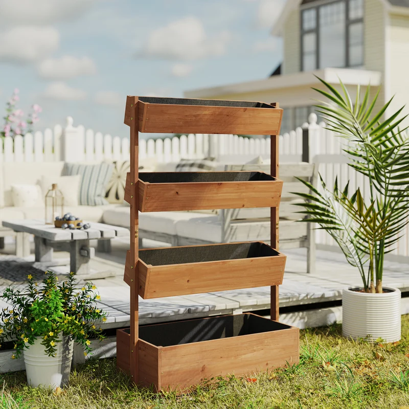Outsunny Jardinera De Madera De 4 Niveles Con Orificios De Drenaje Marrón