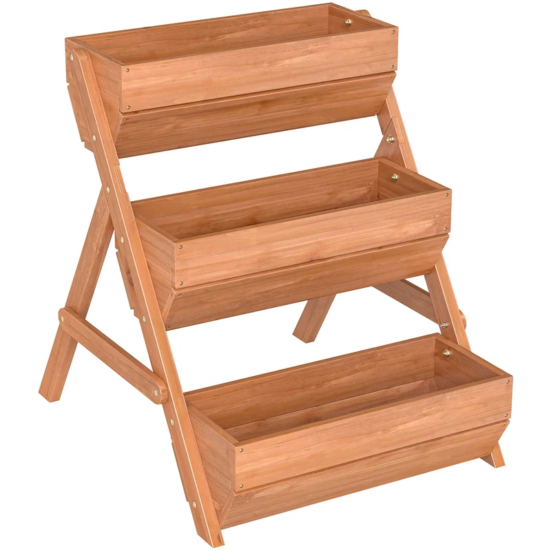 Outsunny Jardinera De Madera De 3 Niveles Con Orificios De Drenaje Marrón