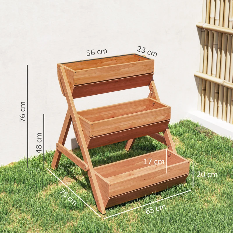 Outsunny Jardinera De Madera De 3 Niveles Con Orificios De Drenaje Marrón