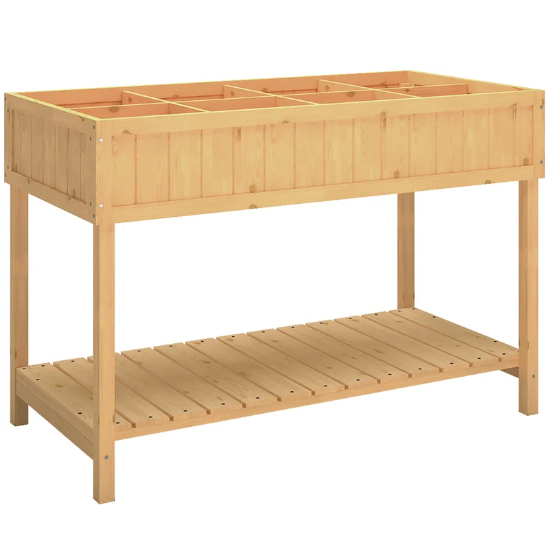 Outsunny Huerto Urbano Elevada De Madera Con Estante 110x46x76 Cm Natural