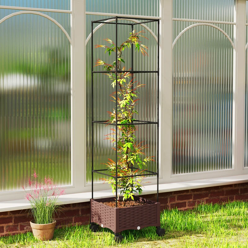 Outsunny Jardinera Con Enrejado Ruedas Para Cultivos Verduras 40x40x165 Cm