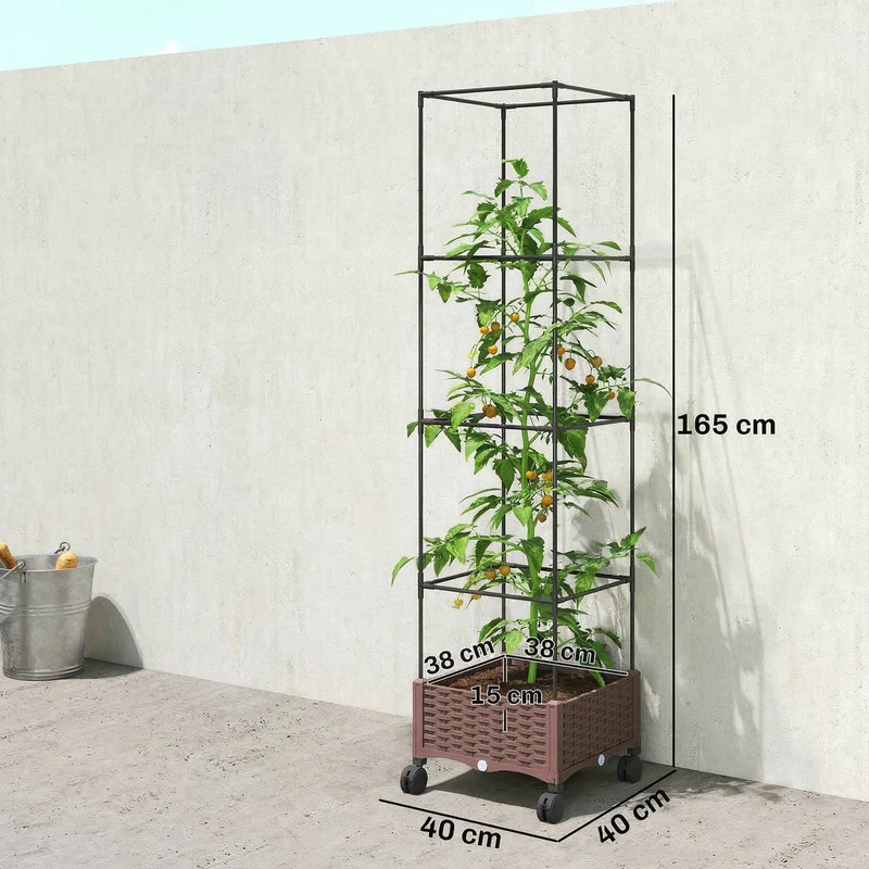 Outsunny Jardinera Con Enrejado Ruedas Para Cultivos Verduras 40x40x165 Cm