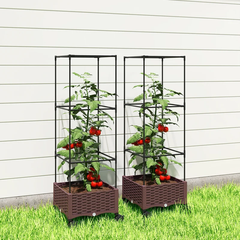Outsunny Jardinera Con Enrejado Ruedas Para Cultivos Verduras 40x40x165 Cm