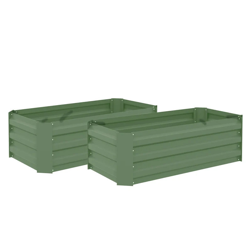 Outsunny Juego De 2 Jardineras Exterior Grandes De Acero 100x50x30 Cm Verde