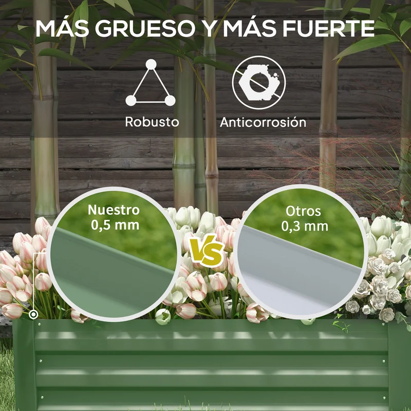 Outsunny Juego De 2 Jardineras Exterior Grandes De Acero 100x50x30 Cm Verde