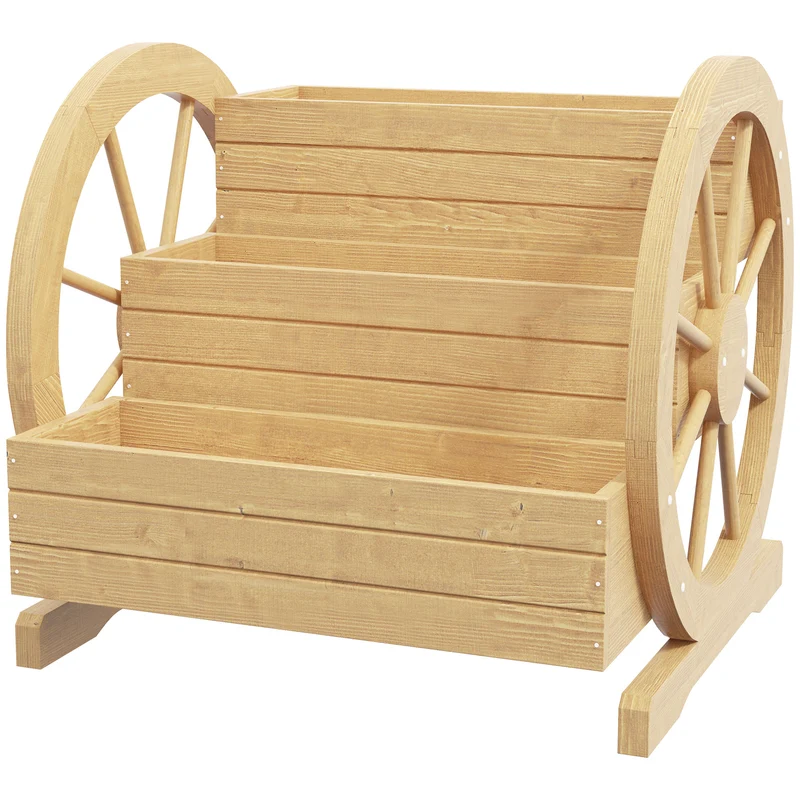Outsunny Jardinera De Madera Macetero Exterior De 3 Niveles 61x62x57 Cm Natural