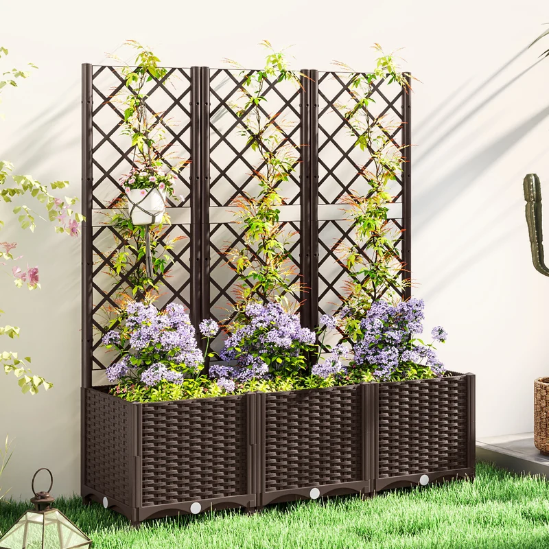 Outsunny Jardinera Con Enrejado De Pp Con Drenaje Y Amplio Espacio 120x40x135 Cm