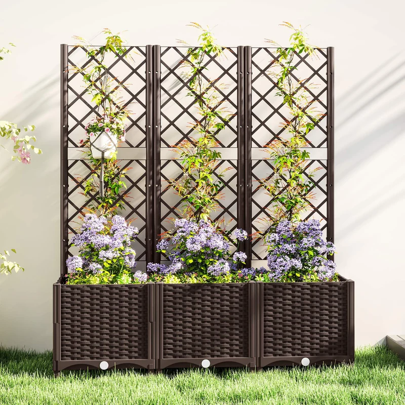 Outsunny Jardinera Con Enrejado De Pp Con Drenaje Y Amplio Espacio 120x40x135 Cm