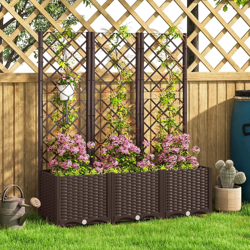 Outsunny Jardinera Con Enrejado De Pp Con Drenaje Y Amplio Espacio 120x40x135 Cm
