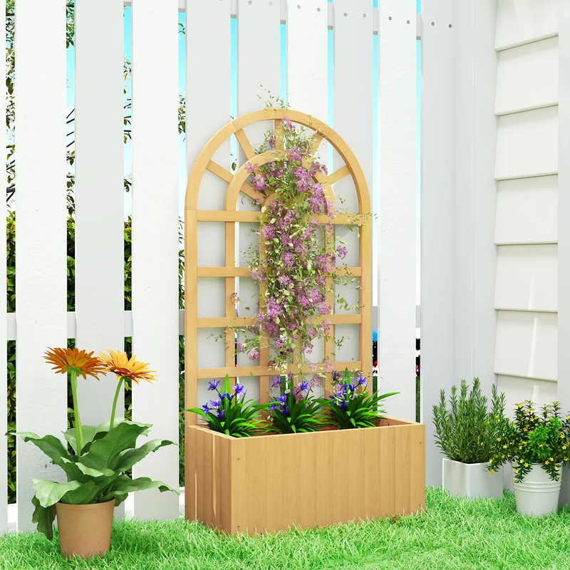 Outsunny Jardinera Con Enrejado De Madera Para Cultivos Verduras 60x30x120 Cm
