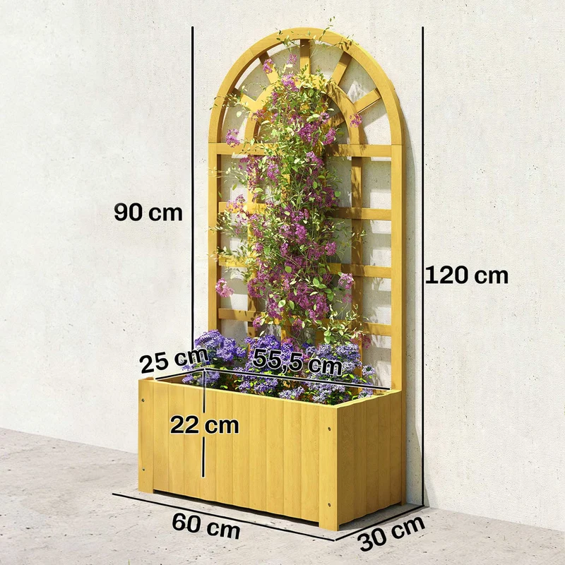 Outsunny Jardinera Con Enrejado De Madera Para Cultivos Verduras 60x30x120 Cm