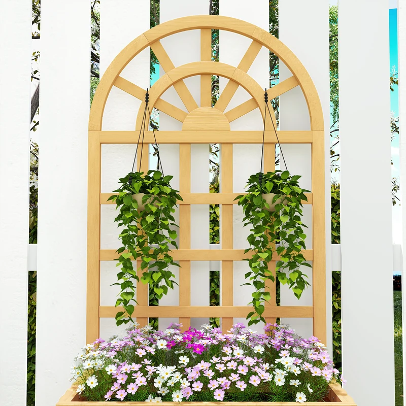 Outsunny Jardinera Con Enrejado De Madera Para Cultivos Verduras 60x30x120 Cm