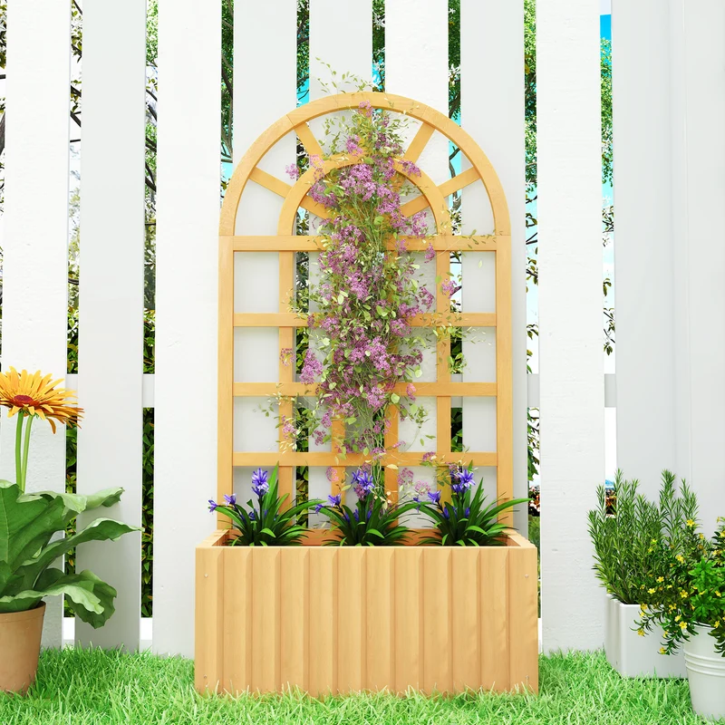 Outsunny Jardinera Con Enrejado De Madera Para Cultivos Verduras 60x30x120 Cm