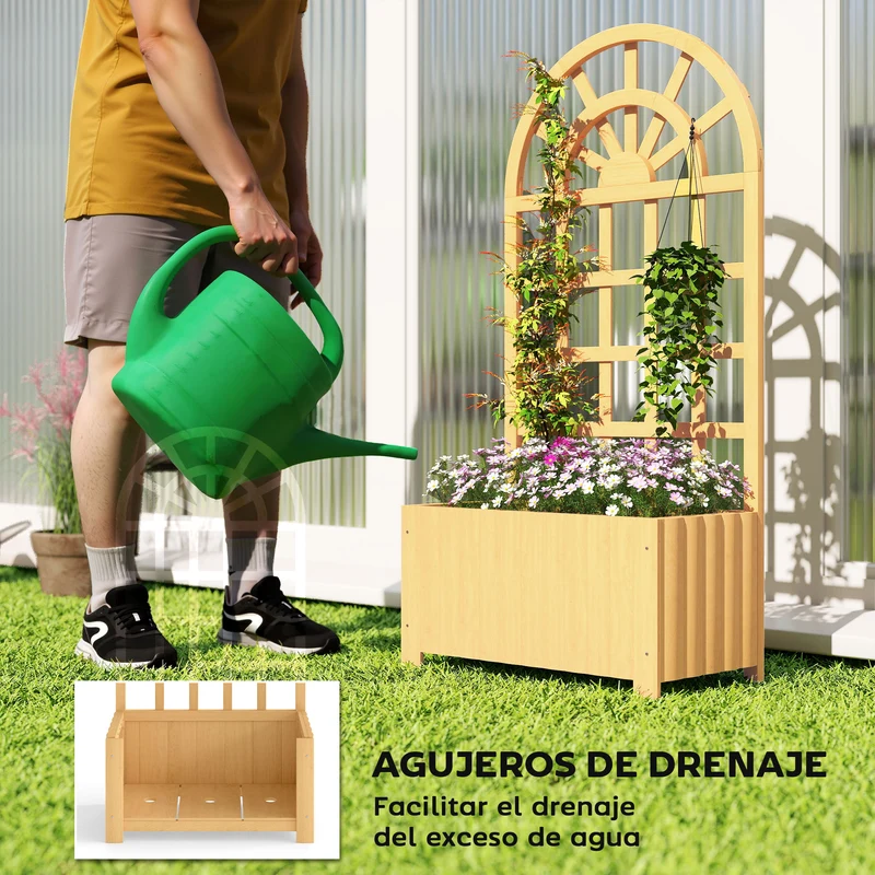 Outsunny Jardinera Con Enrejado De Madera Para Cultivos Verduras 60x30x120 Cm