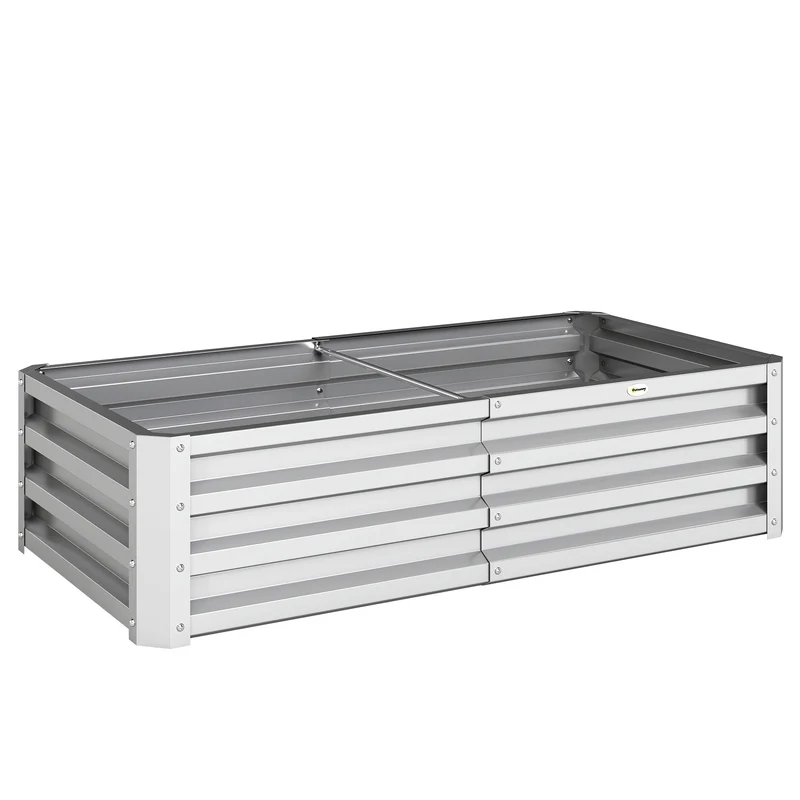 Outsunny Jardinera Elevada Rectangular De Acero Galvanizado 120x60x30,5 Cm Plata
