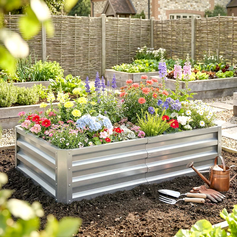 Outsunny Jardinera Elevada Rectangular De Acero Galvanizado 120x60x30,5 Cm Plata