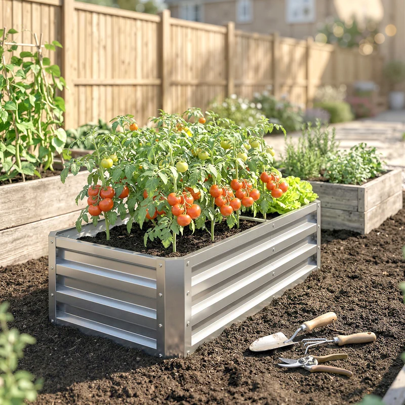 Outsunny Jardinera Elevada Rectangular De Acero Galvanizado 120x60x30,5 Cm Plata