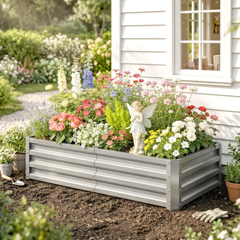 Outsunny Jardinera Elevada Rectangular De Acero Galvanizado 120x60x30,5 Cm Plata