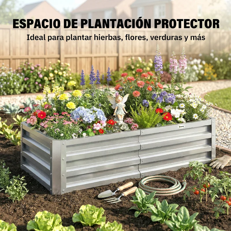 Outsunny Jardinera Elevada Rectangular De Acero Galvanizado 120x60x30,5 Cm Plata