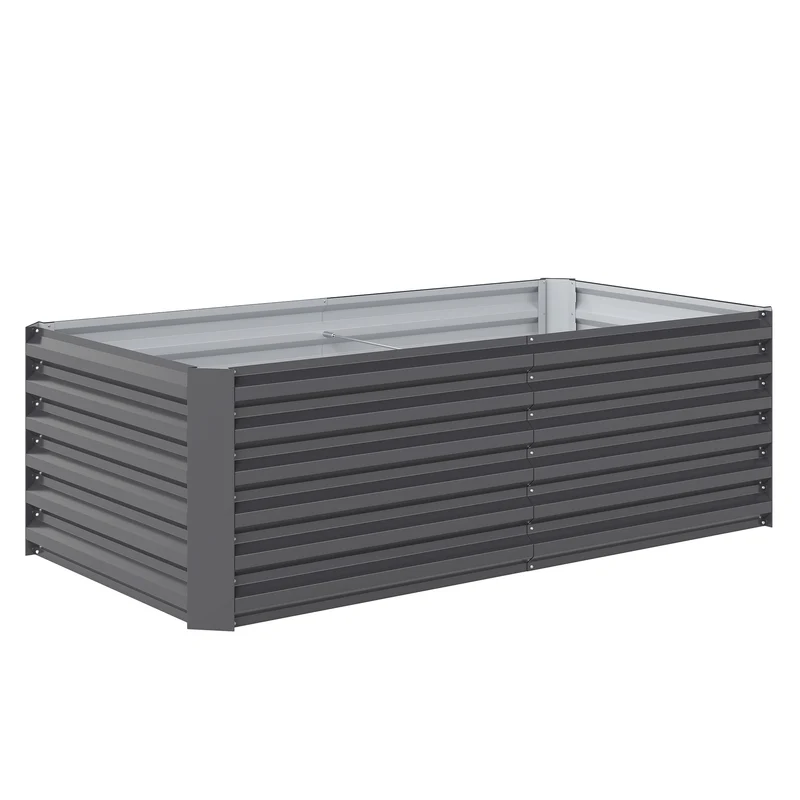 Outsunny Jardinera Exterior Grande De Acero Galvanizado Con Base Abierta Gris