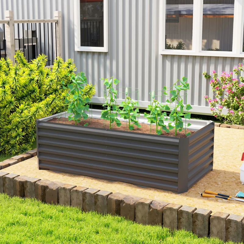 Outsunny Jardinera Exterior Grande De Acero Galvanizado Con Base Abierta Gris