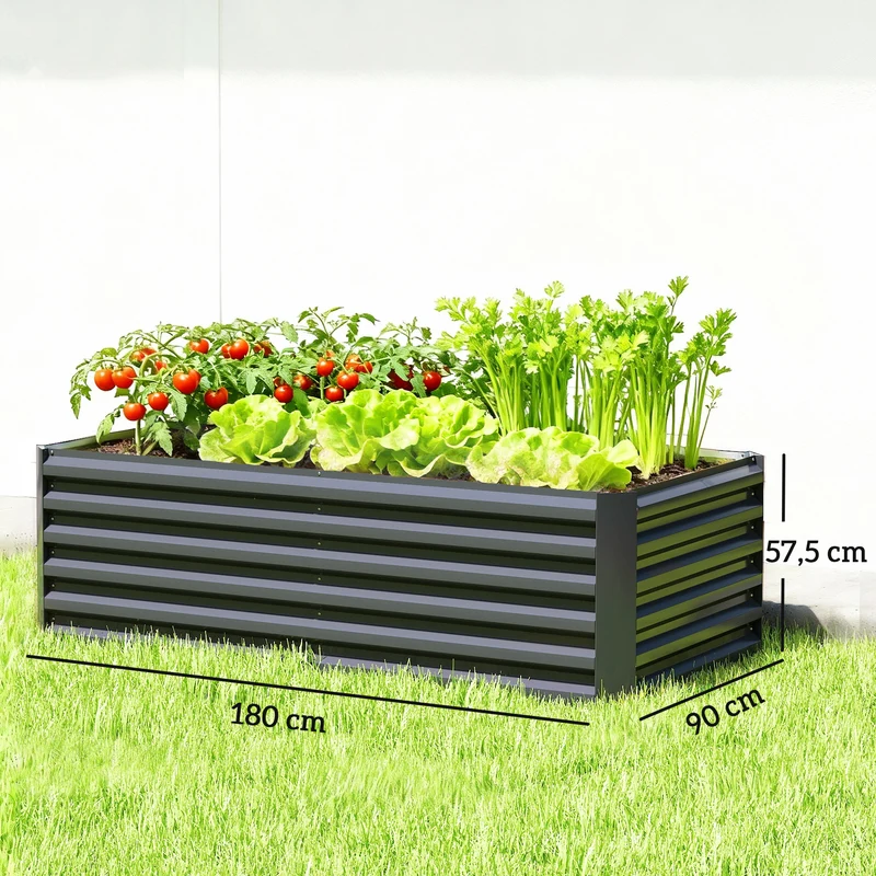 Outsunny Jardinera Exterior Grande De Acero Galvanizado Con Base Abierta Gris