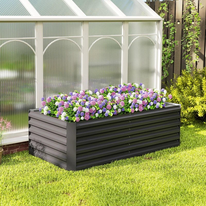 Outsunny Jardinera Exterior Grande De Acero Galvanizado Con Base Abierta Gris