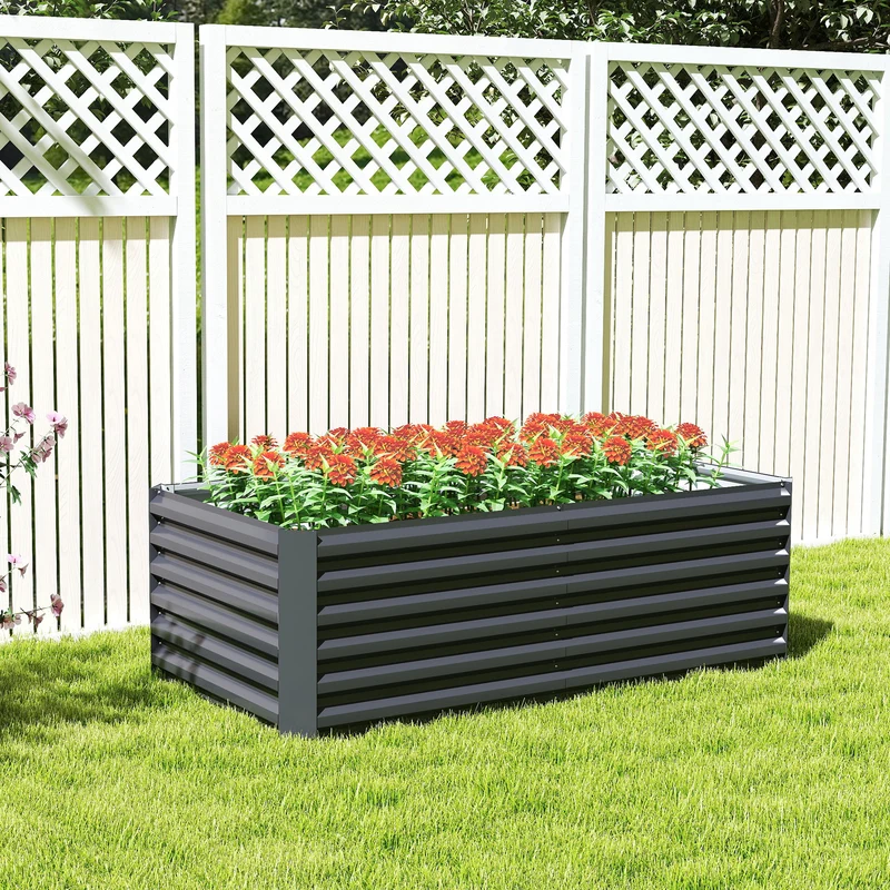 Outsunny Jardinera Exterior Grande De Acero Galvanizado Con Base Abierta Gris