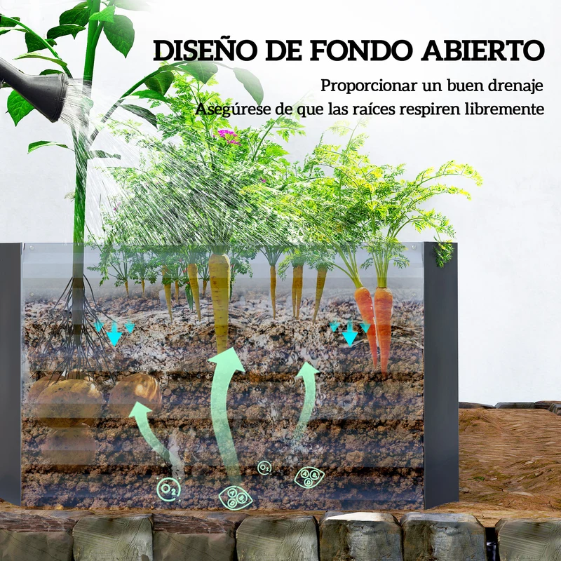 Outsunny Jardinera Exterior Grande De Acero Galvanizado Con Base Abierta Gris