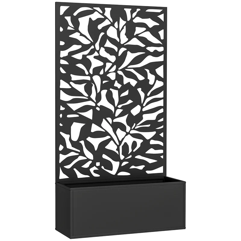 Outsunny Jardinera Exterior Grande De Metal Con Pantalla De Privacidad Negro