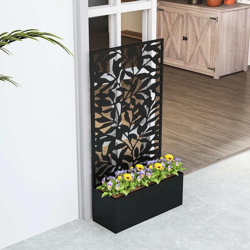 Outsunny Jardinera Exterior Grande De Metal Con Pantalla De Privacidad Negro
