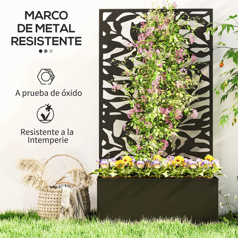 Outsunny Jardinera Exterior Grande De Metal Con Pantalla De Privacidad Negro