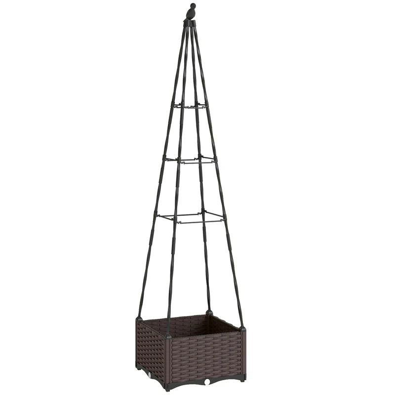Outsunny Jardinera Con Enrejado Metálico Con Orificios De Drenaje 40x40x175 Cm
