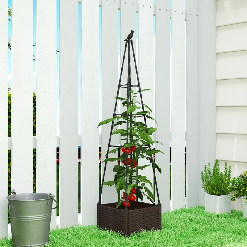 Outsunny Jardinera Con Enrejado Metálico Con Orificios De Drenaje 40x40x175 Cm