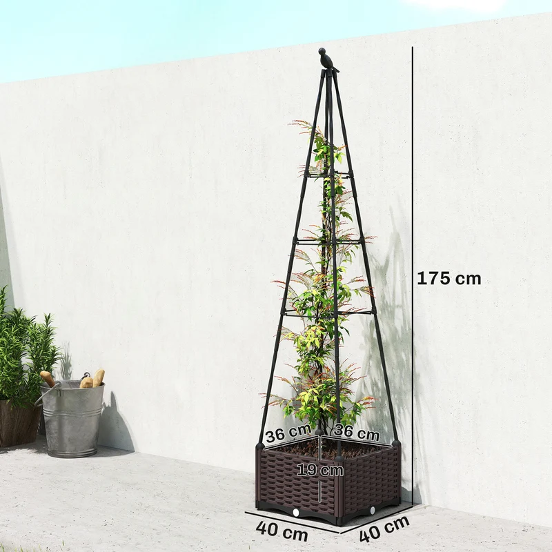 Outsunny Jardinera Con Enrejado Metálico Con Orificios De Drenaje 40x40x175 Cm