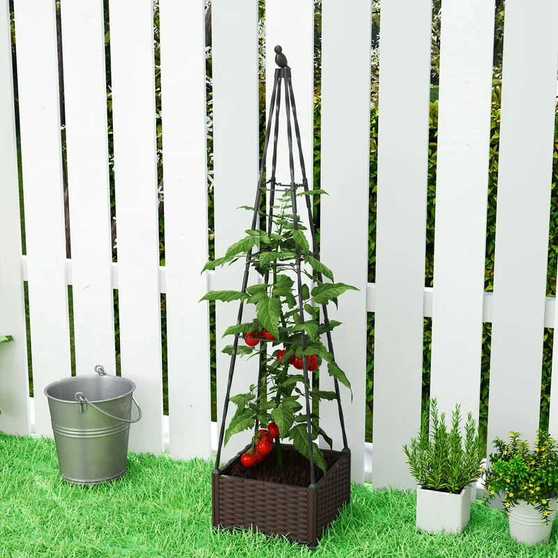 Outsunny Jardinera Con Enrejado Metálico Con Orificios De Drenaje 40x40x175 Cm