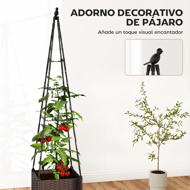 Outsunny Jardinera Con Enrejado Metálico Con Orificios De Drenaje 40x40x175 Cm