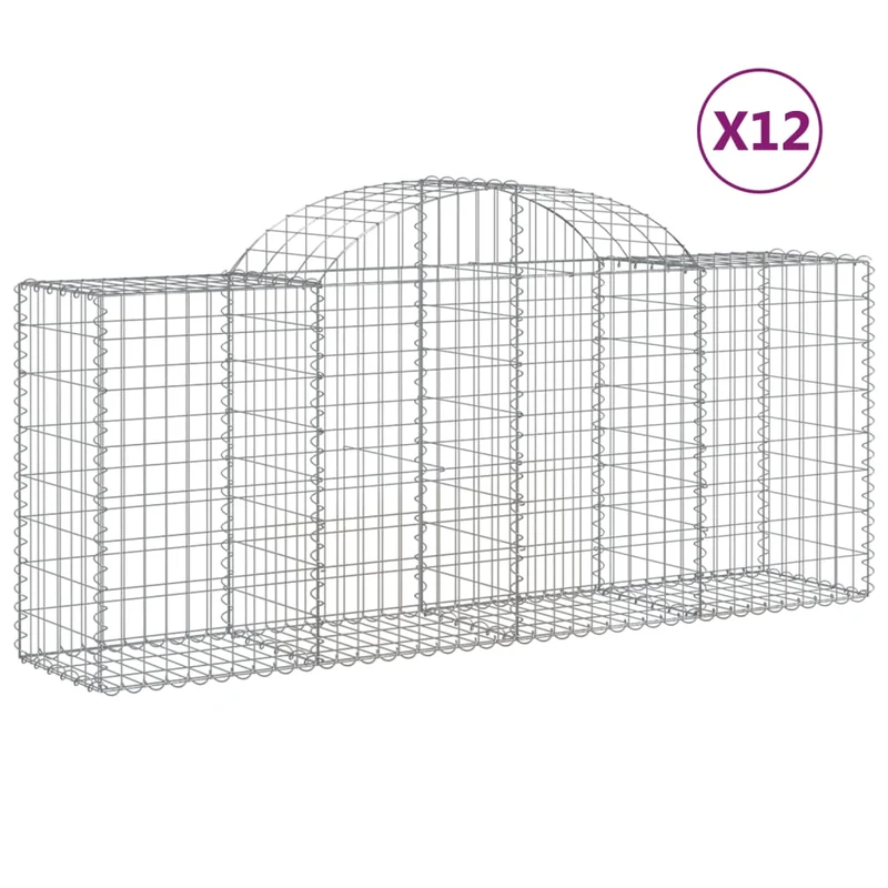 Cestas De Gaviones 12 Uds Forma De Arco Hierro 200x50x80/100 Cm