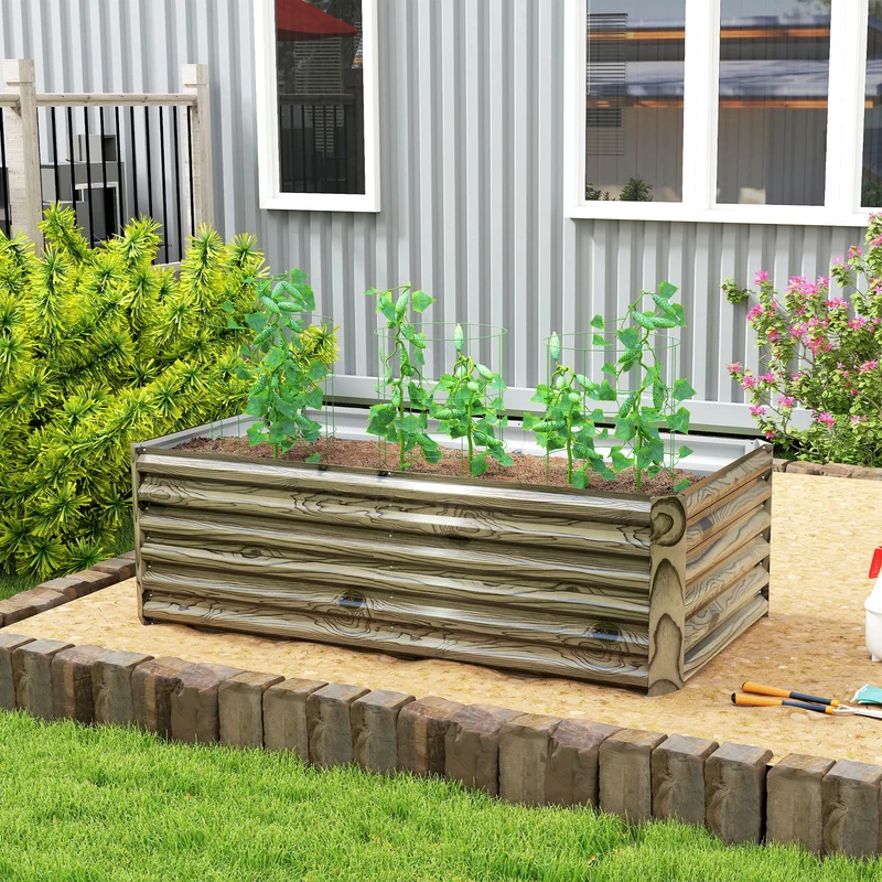 Outsunny Jardinera Exterior Grande De Acero Galvanizado Con Base Abierta Natural