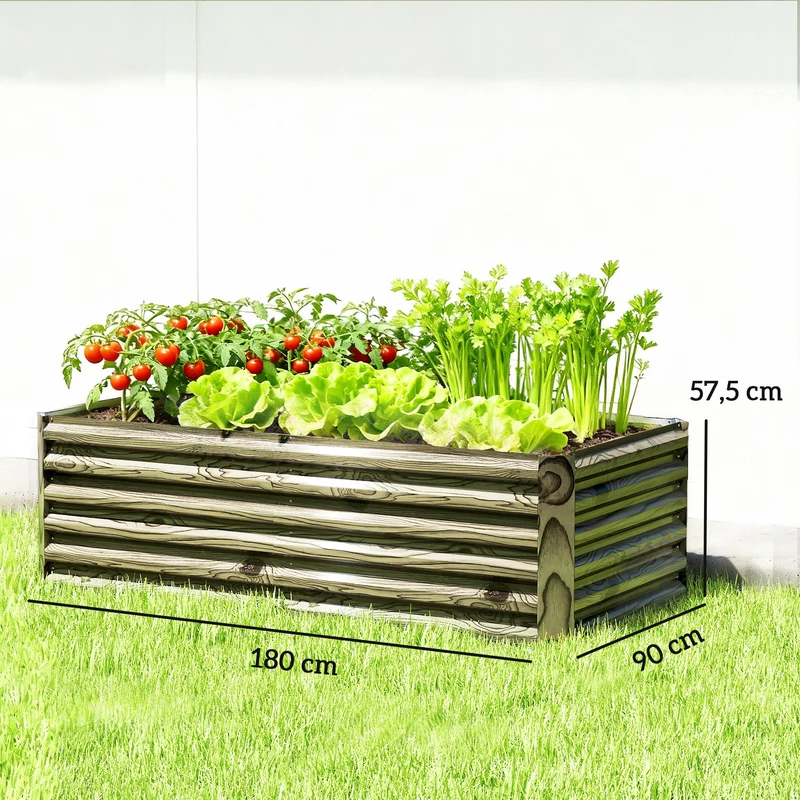 Outsunny Jardinera Exterior Grande De Acero Galvanizado Con Base Abierta Natural